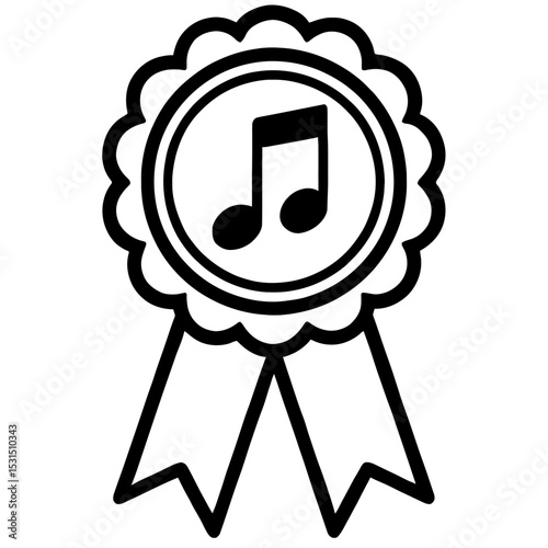 Simple Black and White Music Award Ribbon Rosette Icon - Musical Achievement Symbol