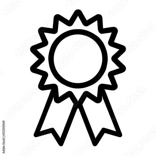 Simple Black and White Blank Award Ribbon Rosette Icon - Prize or Achievement Symbol