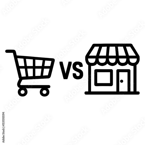 Simple Black and White Shopping Cart vs. Store Icon - Retail Comparison