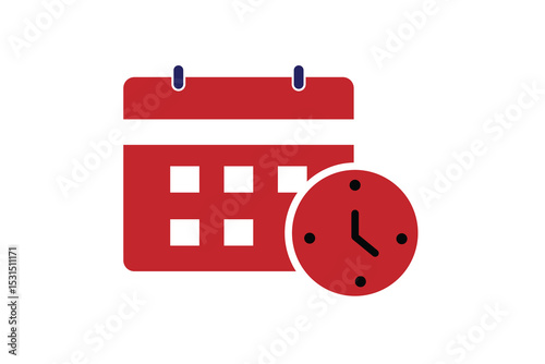 Calendar with Clock Flat Icon on white background 