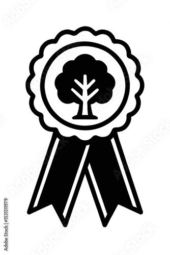 Simple Black and White Tree Award Ribbon Icon