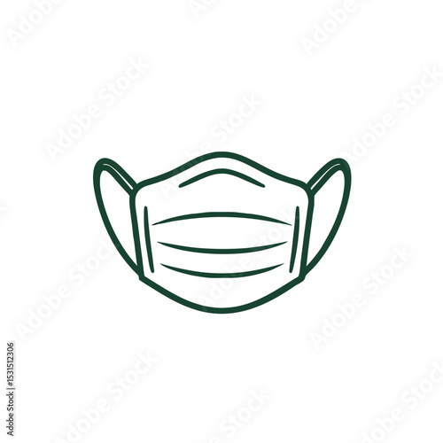 Medical face mask outline in green color on white background  