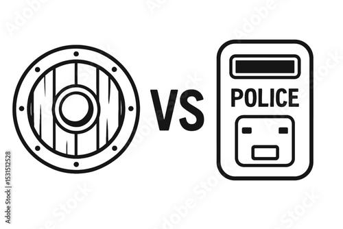 Black and White Medieval Shield vs. Police Riot Shield Icon