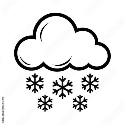 Black Outline Cloud with Falling Snowflakes Icon - Winter Weather