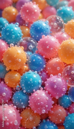 Colorful water beads create a vibrant background for mobile displays