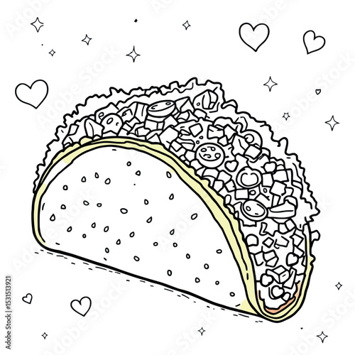 Fun Taco Fiesta Themed Coloring Page Activity Sheet for All Ages