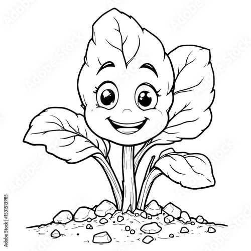 Fun Cute Smiling Plant Coloring Page Sheet Perfect for Children and Adults