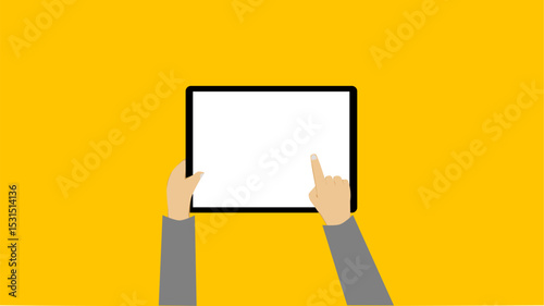Vector Tablet Mockup – Man Holding Blank Device on Yellow Background