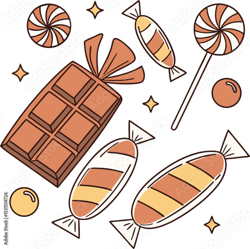 chocolate candy sweets and lollipop dessert treat
