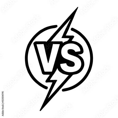 Black and White VS Icon with Lightning Bolt - Symbolizing Confrontation, Battle, or Competition