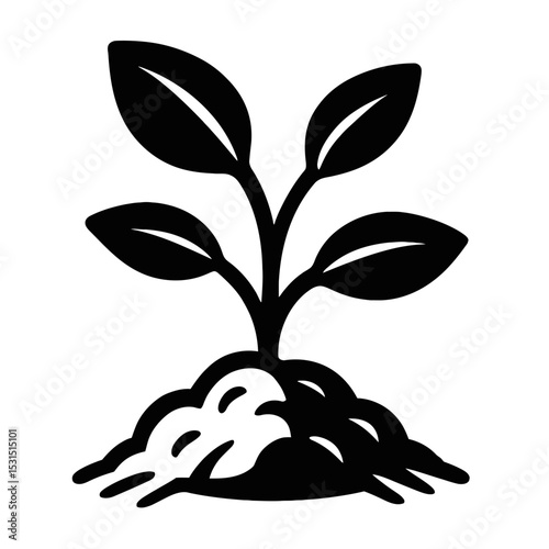 Simple Black and White Small Plant Sprout in Soil Icon for Growth and Nature