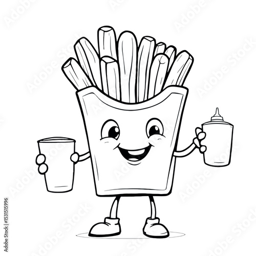 Cartoon French Fries Character Holding Dipping Sauces A Fun Coloring Page