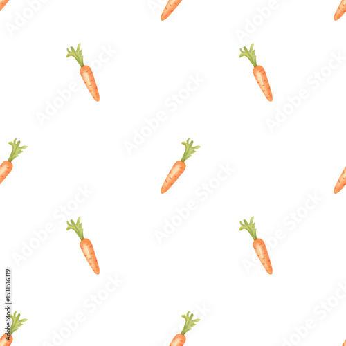 Watercolor seamless pattern hand drawn with carrots on white background