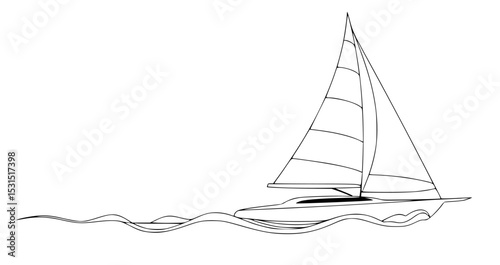 Sailboat sailing on wavy water in monochrome artwork showcasing nautical and adventure themes