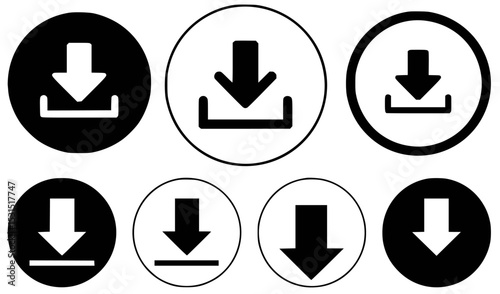 Simple download icons with variations in black and white circles, useful for design