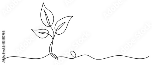 Single continuous line drawing of a young plant bud emerging from the ground