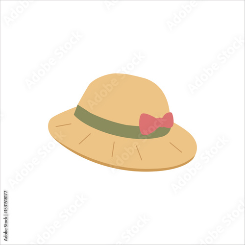 Cute Straw Hat with Bow Illustration