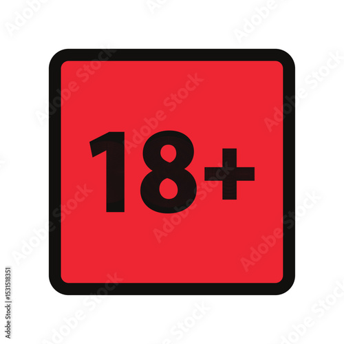 18 plus only - red icon. Age limit under 18 years old is forbidden square sign symbol vector illustration. Under 18 sign in on white background. Over 18 only censored. Eighteen age older forbidden	