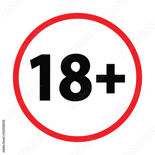 18 plus only icon. Age limit under 18 years old is forbidden circle sign symbol vector illustration. Under 18 sign in on white background. Over 18 only censored. Eighteen age older forbidden.