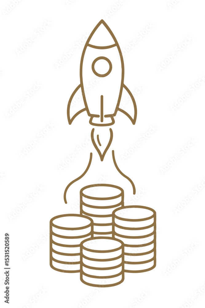 Obraz premium Rocket launching from stacks of coins startup success financial growth
