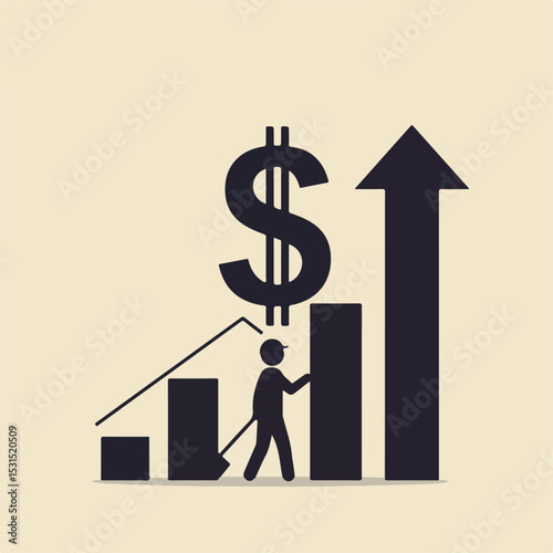 Business growth and financial success a person raising the bar chart towards a rising dollar sign