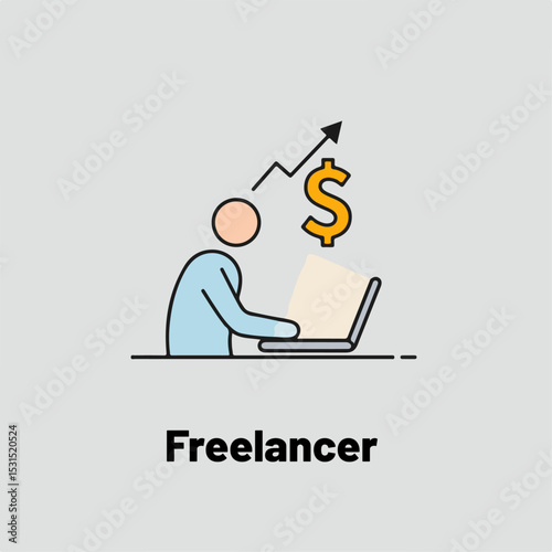 Freelancer working on laptop with increasing income graph