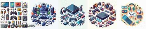 vector set of gamer accessories