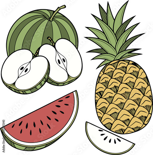 pineapple and watermelon fruit slice summer design
