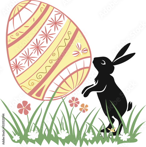 easter egg rabbit in grass with floral design art