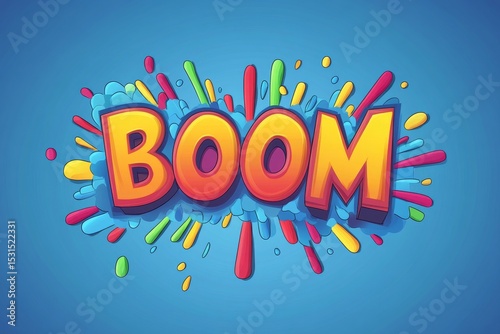 A blue background features a handmade paper speech bubble in cartoon and pop art style, containing 'Boom' text to convey an expression of something akin to a bomb