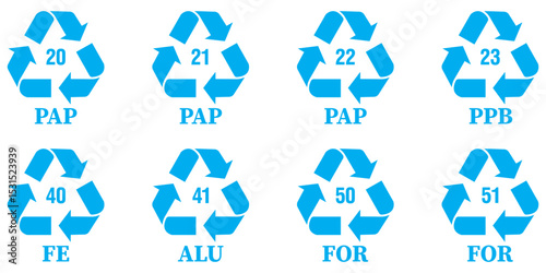 plastic recycling categories code icon set