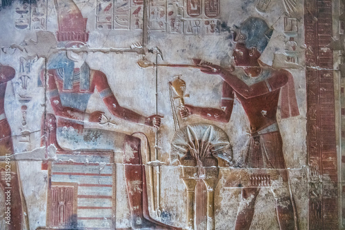 Seti I making an offering to Horus, Temple of Seti I, Abydos, Egypt