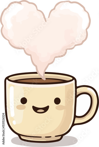 Cute Coffee Cup Cartoon with Steam and Smile