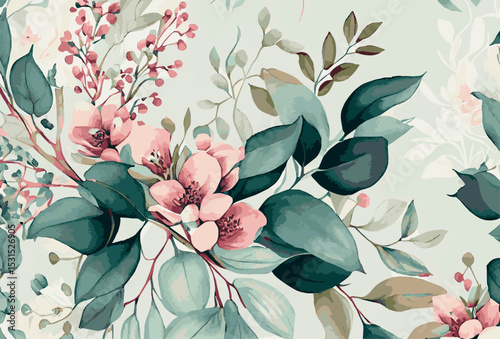 Abstract floral art background template. Botanical watercolor hand drawn flowers brush line art design - Vector illustration