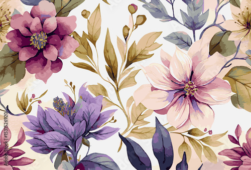 Abstract floral art background template. Botanical watercolor hand drawn flowers brush line art design - Vector illustration