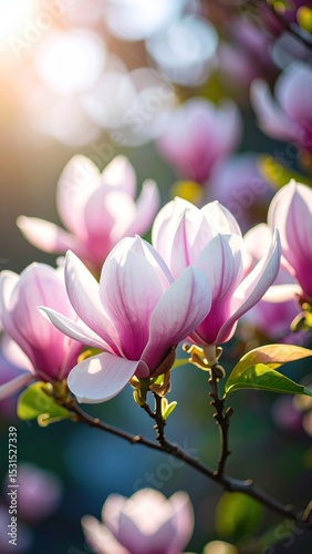 Pink magnolia blossoms in sunlight (2)