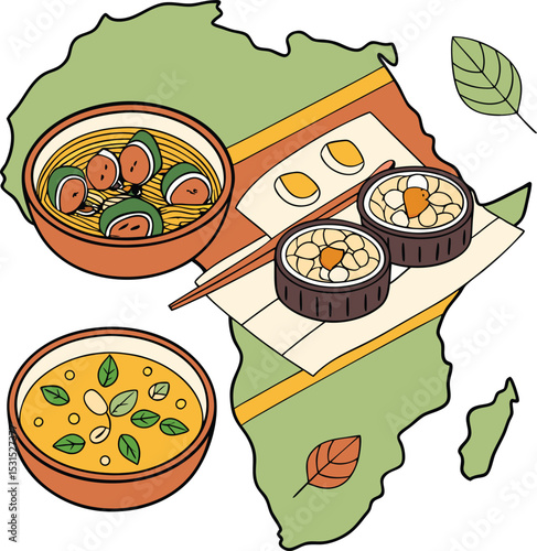 african food cuisine dish map background design