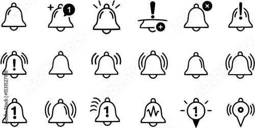 Notification icons, bell icon alert symbols, sound alert icons, notification badges, alert notifications, bell vector with badge, sound wave icons, alert ringing bells icon set