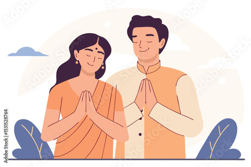 Indian couple vector illustration, traditional hindu newlyweds, mehndi ceremony, ethnic cartoon
