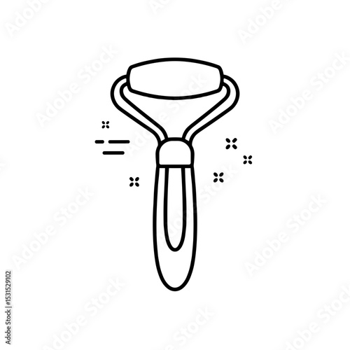 Facial roller tool for skincare in minimalist line art style  