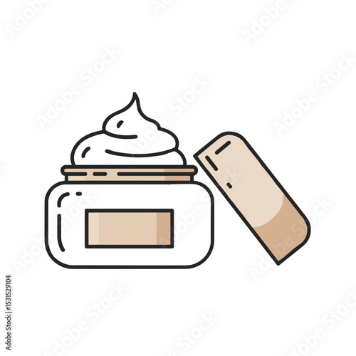 Cream jar with open lid showing contents against a transparent background  