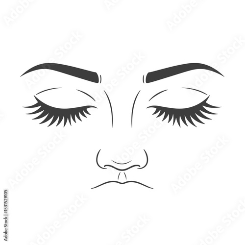 Abstract illustration of closed eyes with dark eyelashes and serene expression 