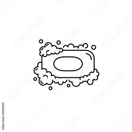 Soap bar with bubbles floating on transparent background  