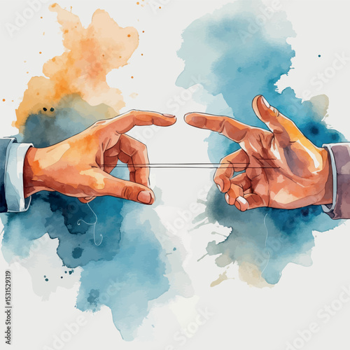 Human connection vector. Symbolic hands joined by invisible thread.
