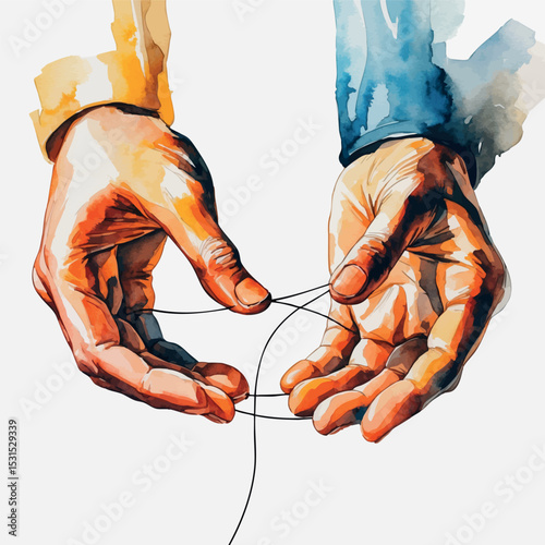 Human connection vector. Symbolic hands joined by invisible thread.