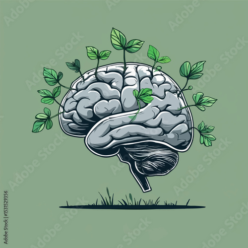 Growth mindset vector. Blending nature and cognition.