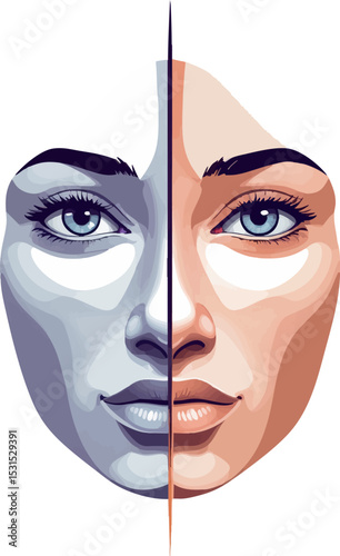 Inner conflict vector. Symbolic portrait with emotional duality.