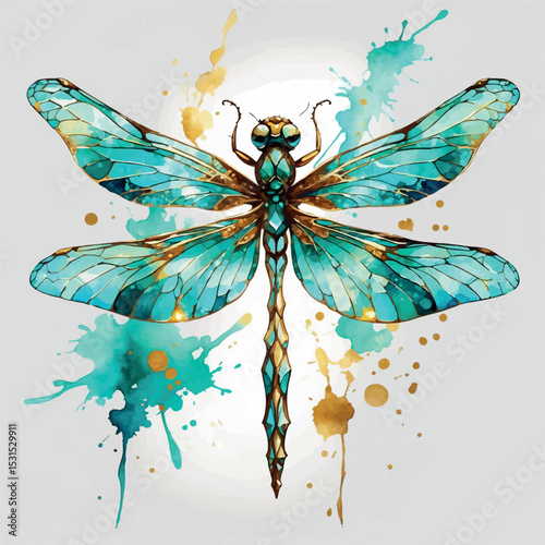 Fantasy dragonfly vector. Magical insect with shimmering wings and dreamlike glow.