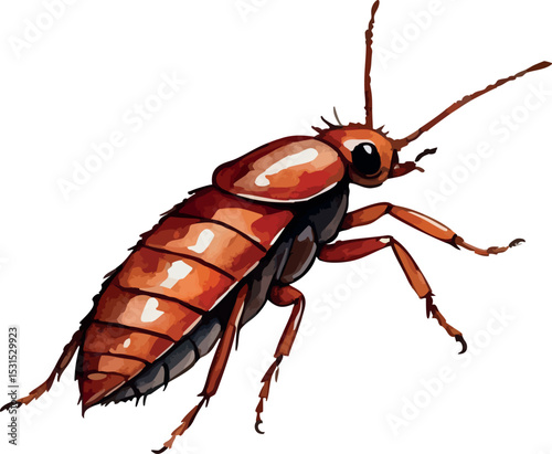 Jumping flea vector. Watercolor insect in mid-leap with motion lines and detailed form.