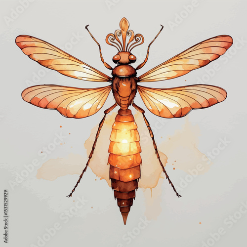 Firefly queen vector. Regal fantasy insect with warm glow and ornamental design.